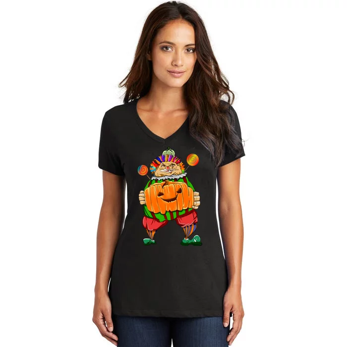 Clown Pumpkin Creepy Halloween Women's V-Neck T-Shirt