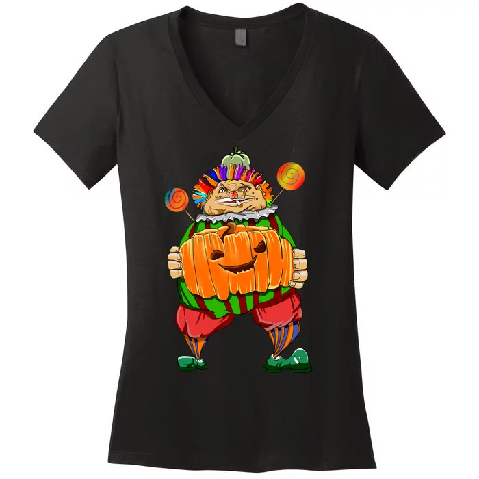 Clown Pumpkin Creepy Halloween Women's V-Neck T-Shirt