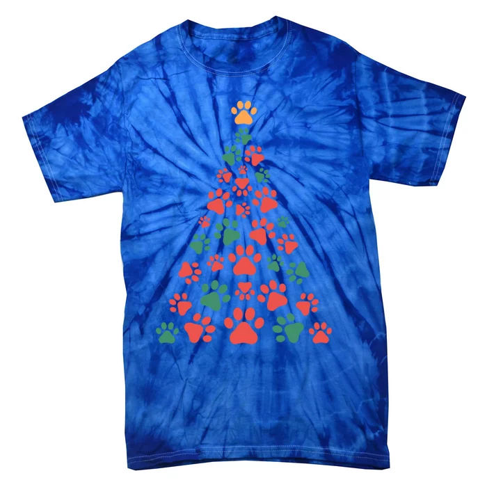 Cat Paws Christmas Tree For Cat Lovers Christmas Gift Tie-Dye T-Shirt