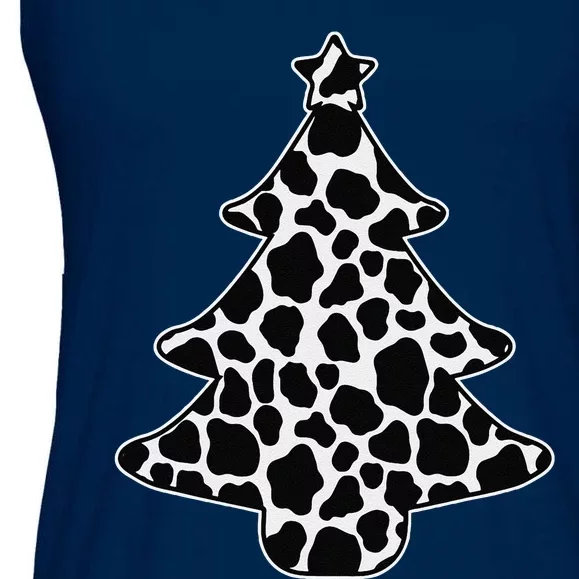 Cow Print Christmas Tree Pajama XMas Farm Animal Farmer Ladies Essential Flowy Tank