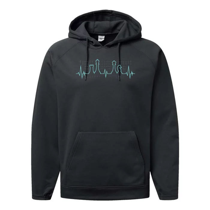 Chess Player Chess Club Chess Heartbeat Love Chess Chess Performance Fleece Hoodie