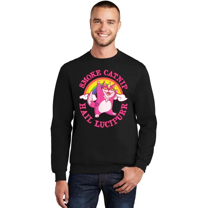 Caticorn Pink Cat Unicorn Rainbow Smoke Catnip Hail Lucipurr Tall Sweatshirt