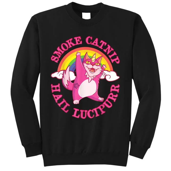 Caticorn Pink Cat Unicorn Rainbow Smoke Catnip Hail Lucipurr Tall Sweatshirt