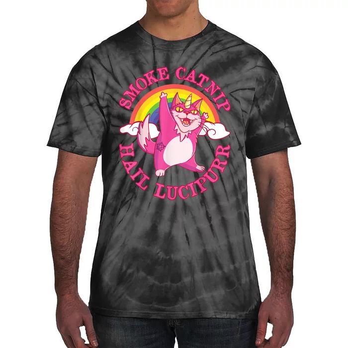 Caticorn Pink Cat Unicorn Rainbow Smoke Catnip Hail Lucipurr Tie-Dye T-Shirt