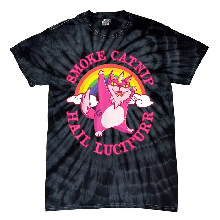 Caticorn Pink Cat Unicorn Rainbow Smoke Catnip Hail Lucipurr Tie-Dye T-Shirt