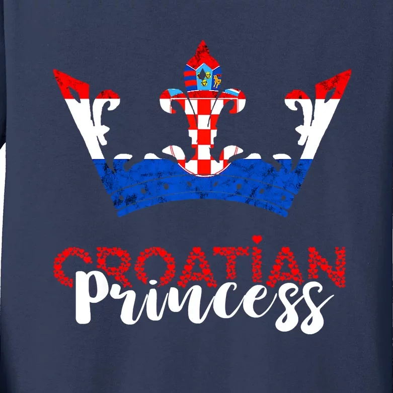 Croatian Princess Crown Croatia Croatian Flag Croatian Pride Kids Long Sleeve Shirt