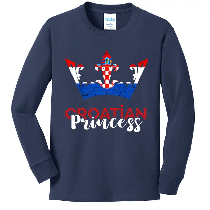 Croatian Princess Crown Croatia Croatian Flag Croatian Pride Kids Long Sleeve Shirt