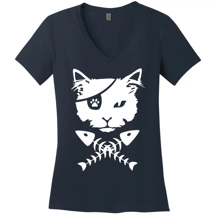 Cute Pirate Cat Women's V-Neck T-Shirt