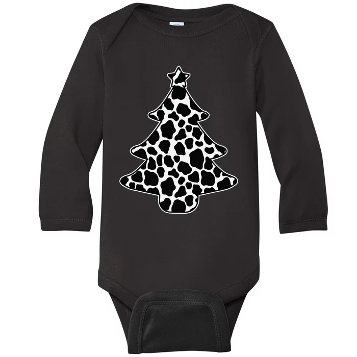 Cow Print Christmas Tree Pajama Xmas Farm Animal Farmer Baby Long Sleeve Bodysuit