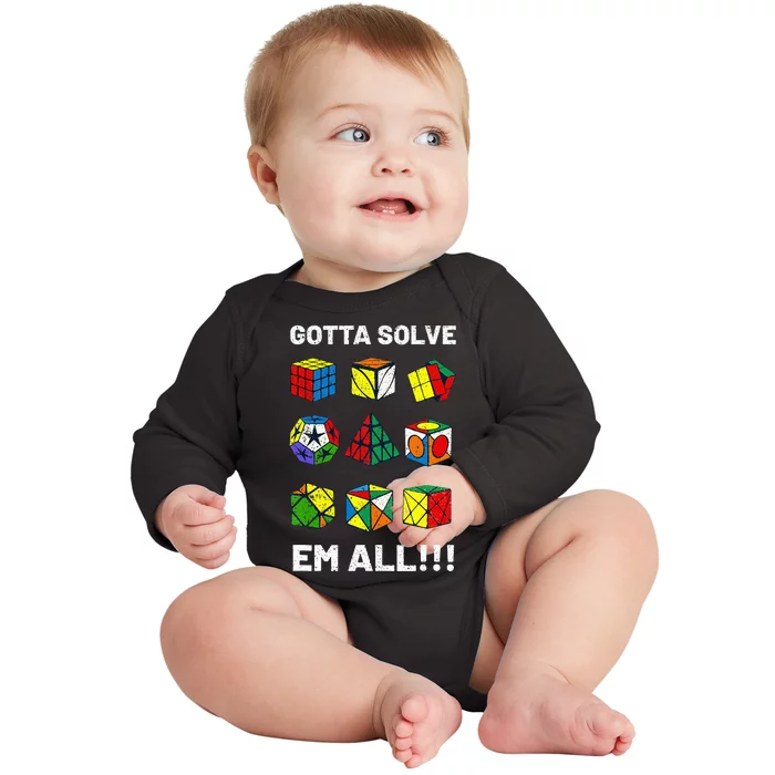 Competitive Puzzle Cube Gotta Solve Em All Baby Long Sleeve Bodysuit