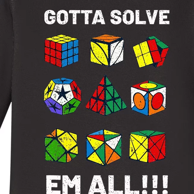 Competitive Puzzle Cube Gotta Solve Em All Baby Long Sleeve Bodysuit