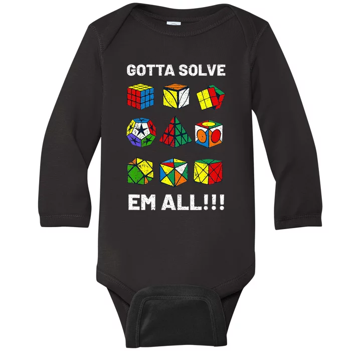 Competitive Puzzle Cube Gotta Solve Em All Baby Long Sleeve Bodysuit