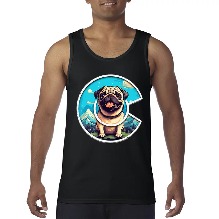 Colorado Pug Cute Cartoon Pug Dog In The Mountains C Logo Tank Top