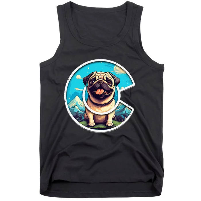 Colorado Pug Cute Cartoon Pug Dog In The Mountains C Logo Tank Top