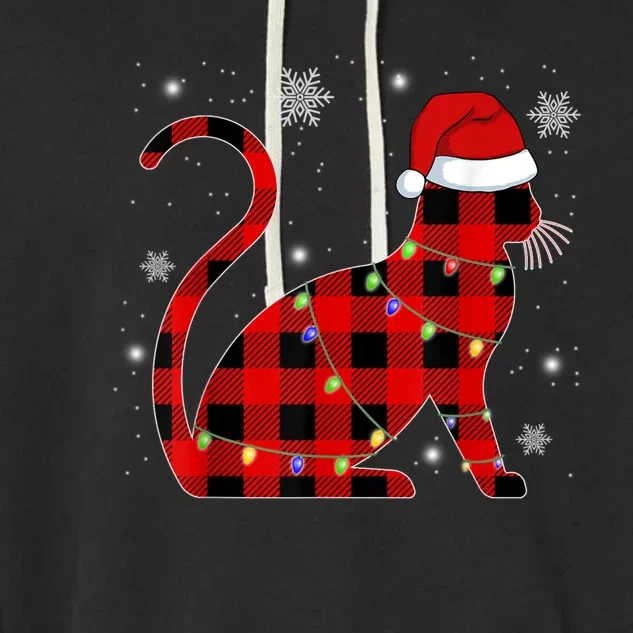 Christmas Plaid Cat Holiday Cute Garment-Dyed Fleece Hoodie