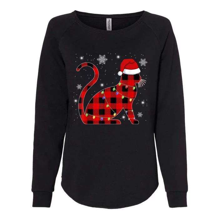 Christmas Plaid Cat Holiday Cute Womens California Wash Sweatshirt