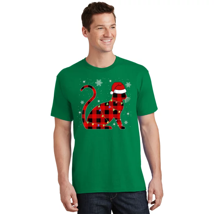 Christmas Plaid Cat Holiday Cute T-Shirt