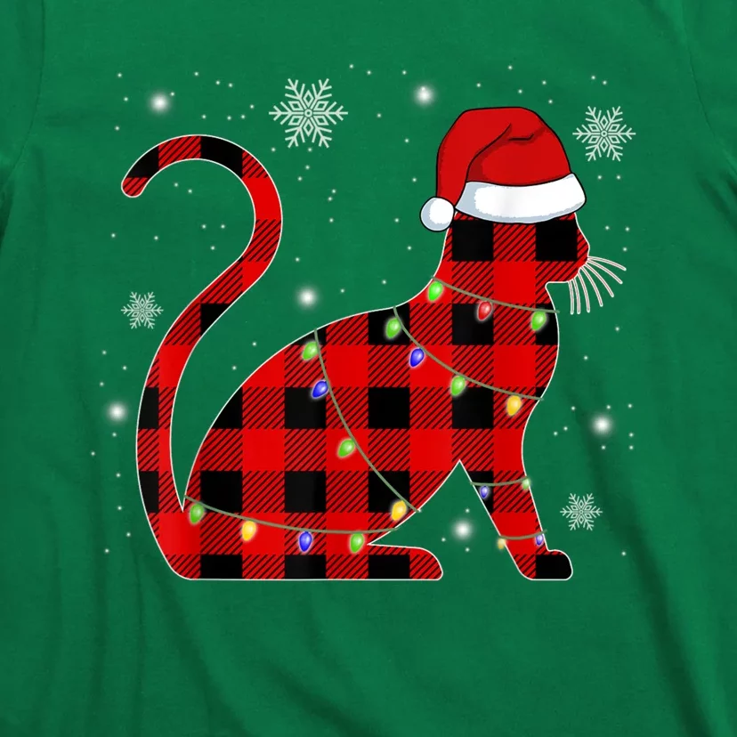 Christmas Plaid Cat Holiday Cute T-Shirt