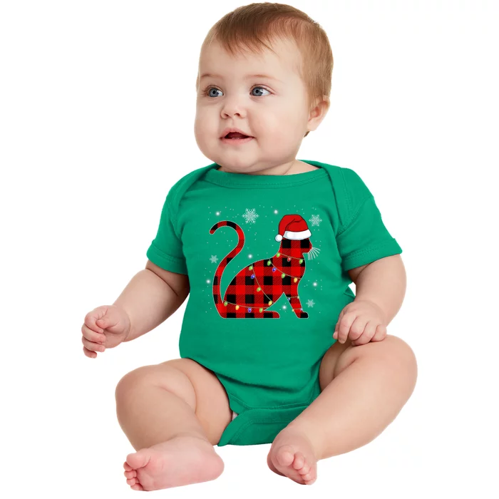 Christmas Plaid Cat Holiday Cute Baby Bodysuit