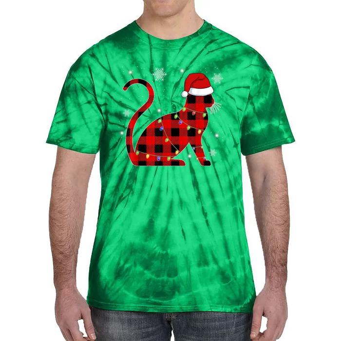 Christmas Plaid Cat Holiday Cute Tie-Dye T-Shirt