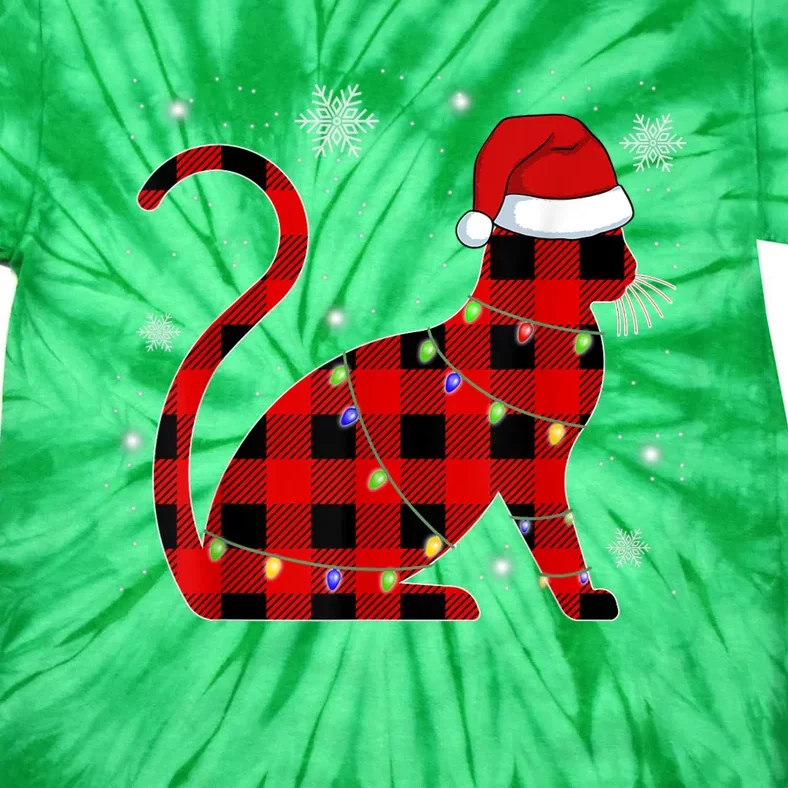 Christmas Plaid Cat Holiday Cute Tie-Dye T-Shirt