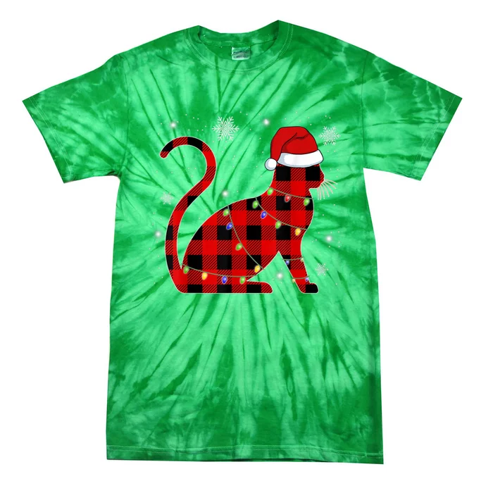 Christmas Plaid Cat Holiday Cute Tie-Dye T-Shirt