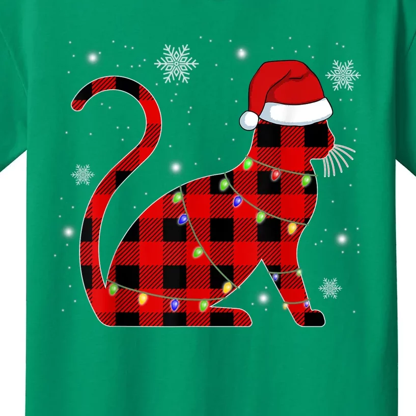 Christmas Plaid Cat Holiday Cute Kids T-Shirt