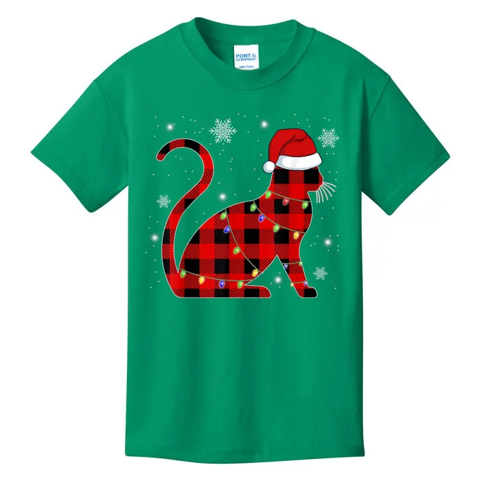 Christmas Plaid Cat Holiday Cute Kids T-Shirt