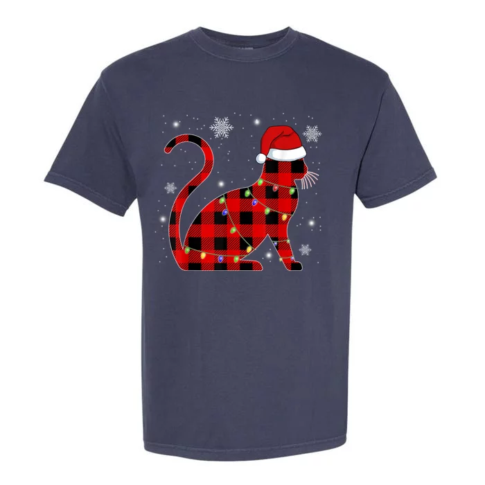 Christmas Plaid Cat Holiday Cute Garment-Dyed Heavyweight T-Shirt