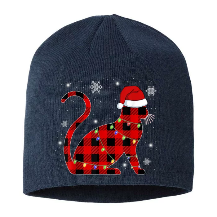 Christmas Plaid Cat Holiday Cute 8 1/2in Sustainable Knit Beanie