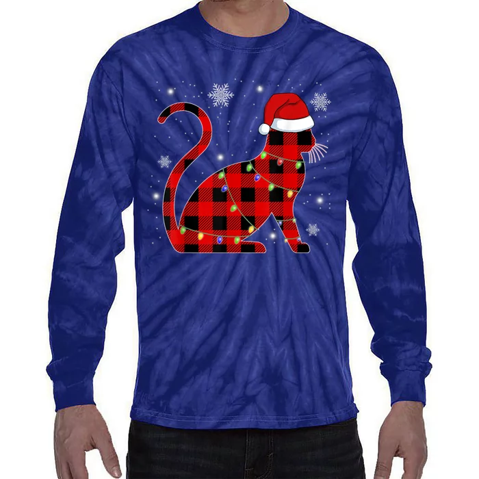 Christmas Plaid Cat Holiday Cute Tie-Dye Long Sleeve Shirt