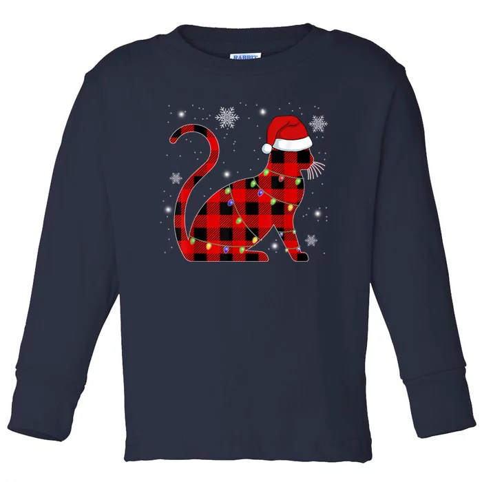 Christmas Plaid Cat Holiday Cute Toddler Long Sleeve Shirt