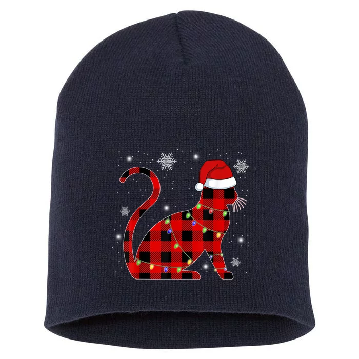 Christmas Plaid Cat Holiday Cute Short Acrylic Beanie