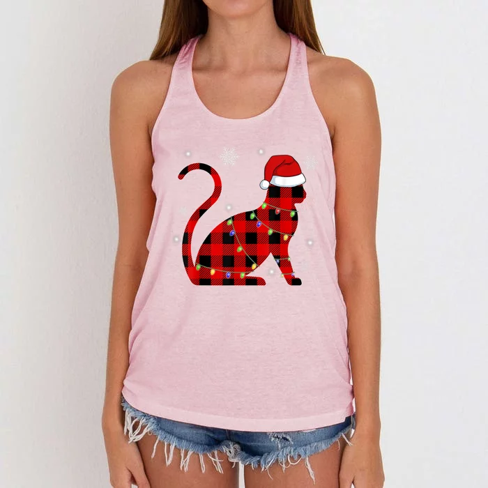 Christmas Plaid Cat Holiday Cute Women's Knotted Racerback Tank