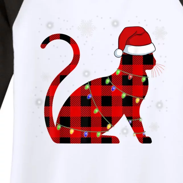 Christmas Plaid Cat Holiday Cute Women's Tri-Blend 3/4-Sleeve Raglan Shirt