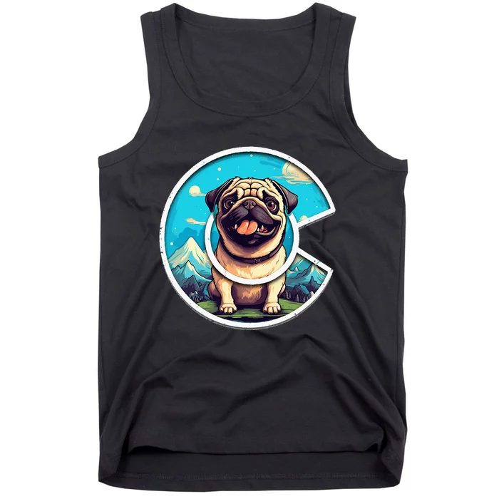 Colorado Pug Cute Cartoon Pug Dog in the Mountains C Logo Tank Top