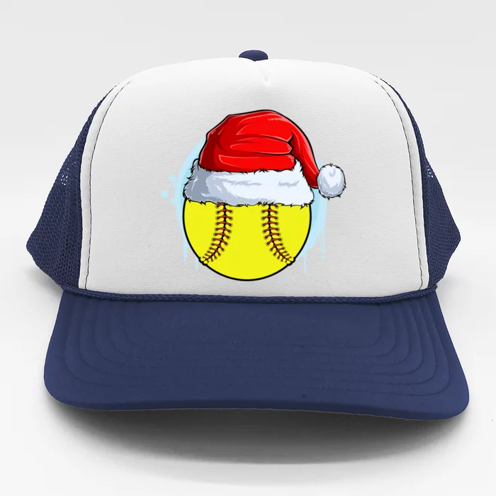 Catcher Pitcher Christmas Softball Ball Santa Hat Gift Trucker Hat