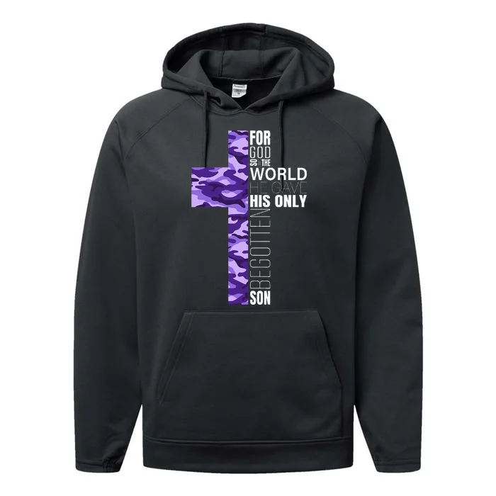 Cute Purple Camo Christian Cross Performance Fleece Hoodie