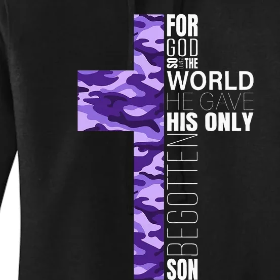 Cute Purple Camo Christian Cross Women's Pullover Hoodie