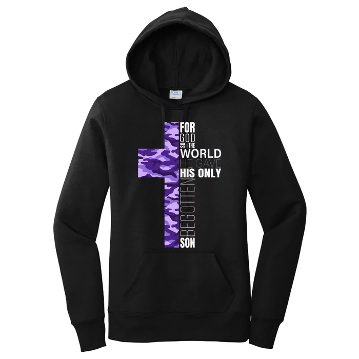 Cute Purple Camo Christian Cross Women's Pullover Hoodie