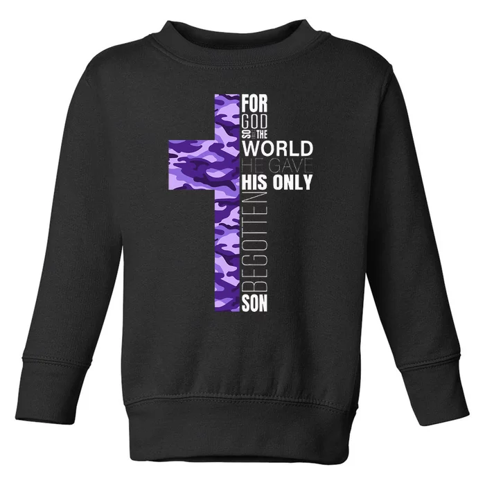 Cute Purple Camo Christian Cross Toddler Sweatshirt