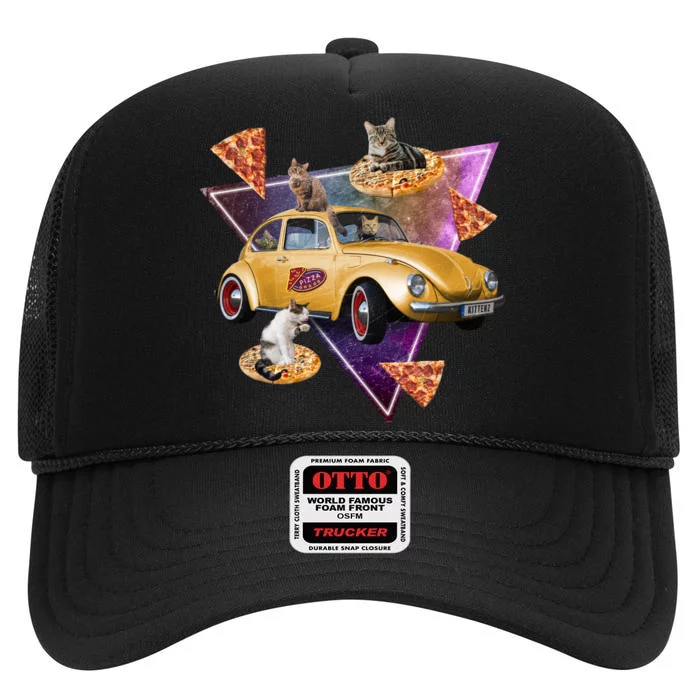 Cat Pizza Car Galaxy High Crown Mesh Trucker Hat