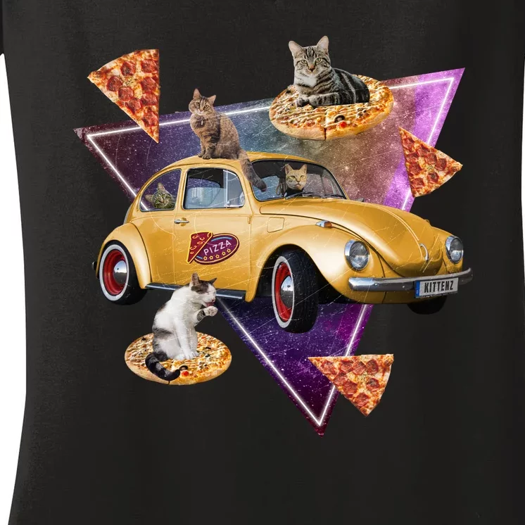 Cat Pizza Car Galaxy Women's V-Neck T-Shirt