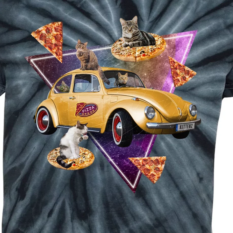 Cat Pizza Car Galaxy Kids Tie-Dye T-Shirt