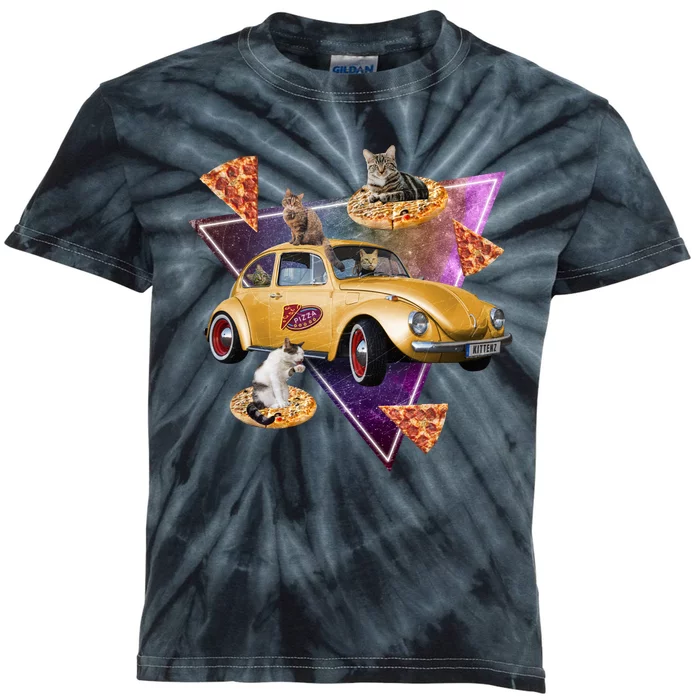 Cat Pizza Car Galaxy Kids Tie-Dye T-Shirt