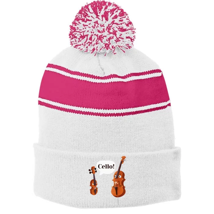 Cello Player Cellist Orchestra Musician Classical Music Stripe Pom Pom Beanie