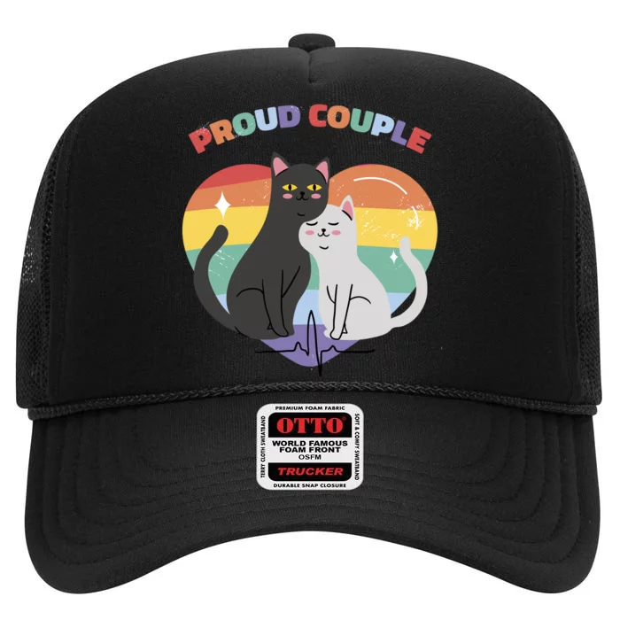 Cat Proud Couple Pride Heart High Crown Mesh Trucker Hat