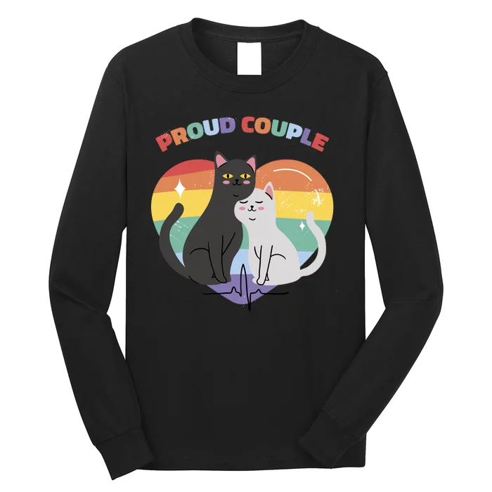 Cat Proud Couple Pride Heart Long Sleeve Shirt