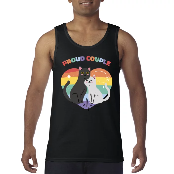 Cat Proud Couple Pride Heart Tank Top