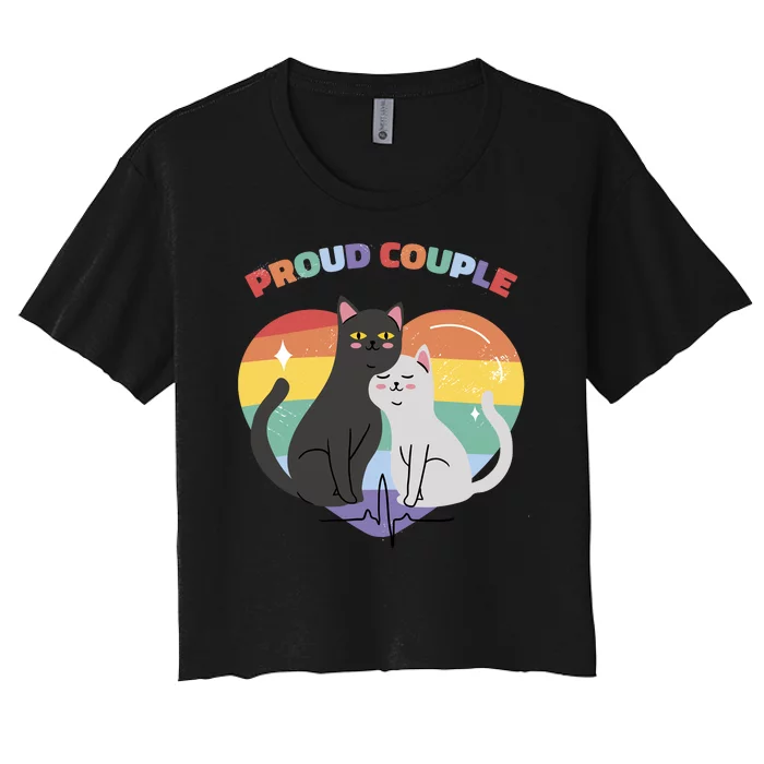 Cat Proud Couple Pride Heart Women's Crop Top Tee